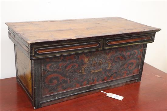 A Chinese travelling folding writing table W.64cm